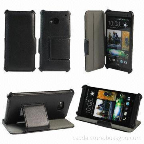 PU leather stand cases for HTC One M7, OEM and ODM orders welcomed